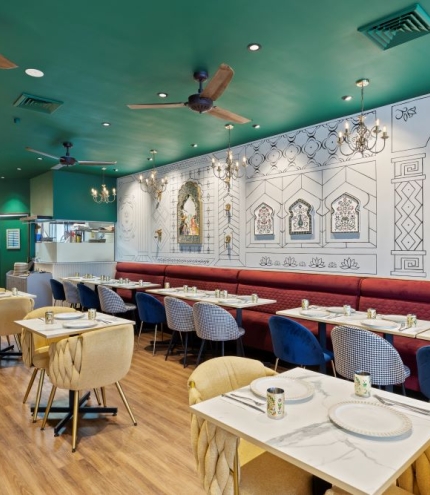 Interior seating at New Farm Curry House