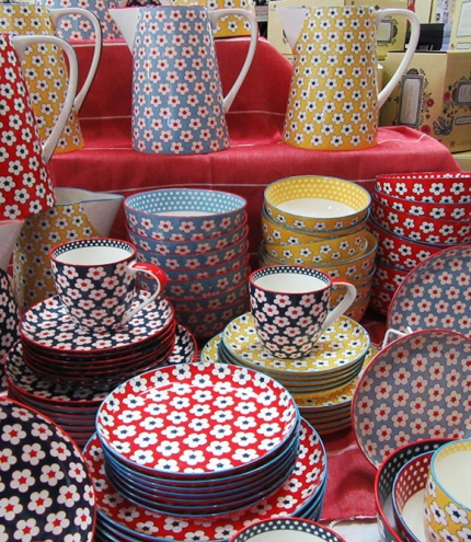 Colourful jugs and crockery inside Marcia's on Montague West End