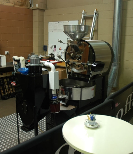Coffee roster machine inside Neli Coffee Roastery.