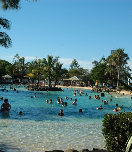 People swimming in Settlement Cove Lagoon Redcliffe
