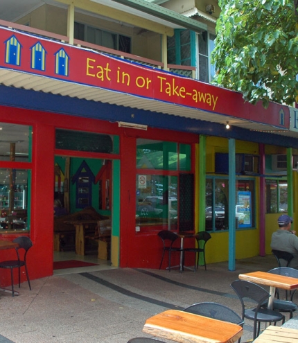 The Boat Shed Fish'n'Chips painted shop front in Scarborough