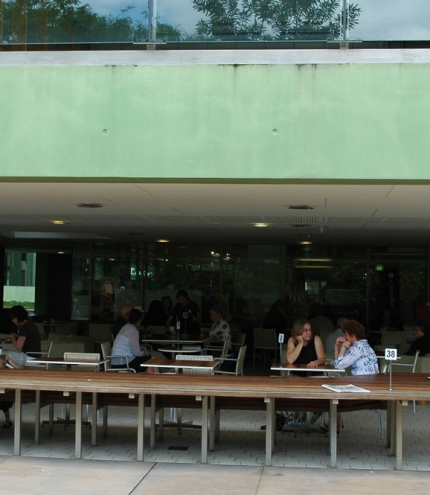 People sitting inside the The Library Cafe in Brisbane's South Bank