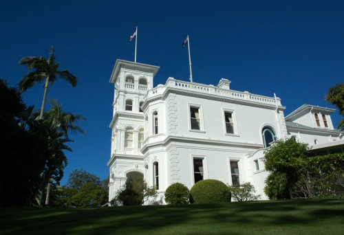 Government House white building, facade and lawns in Paddington 