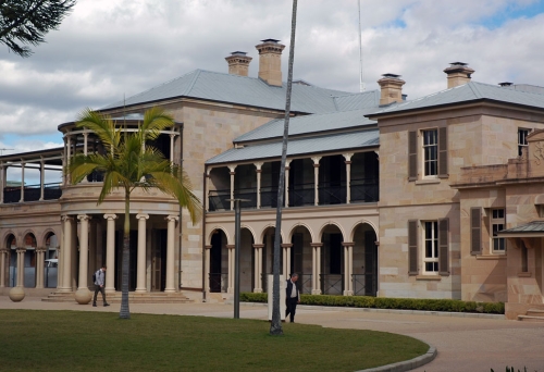 Facade of Old Government House building on George St Brisbane