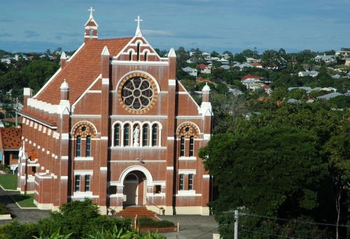 Sacred Heart Catholic Church building and Paddington district views.