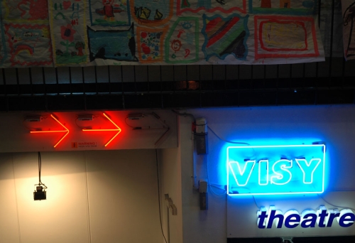Entrance and sign to the Visy Theatre in the Brisbane Powerhouse.