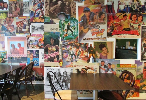 Wall of retro Thai movie posters at Banana Leaf East Brisbane