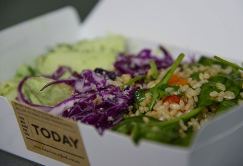 Food in a takeaway box at Botanica Red Hill 