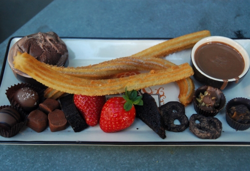 Plate of chocolates and churros at Chocolateria San Churro in South Bank