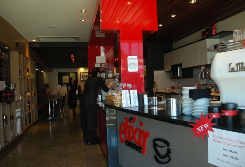 Counter with coffee beans inside Elixir in Stafford.