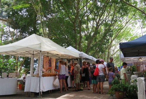 Line up of stalls at Eumundi Markets