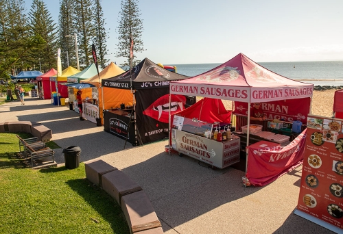 Line up of stalls at Redcliffe Markets