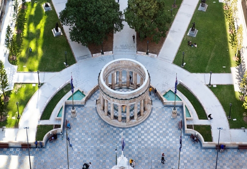 Looking down on Anzac Square from the sky
