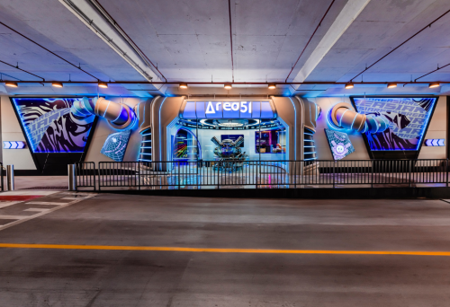 Neon lit entrance to Area 51 at Westfield Mt Gravatt 