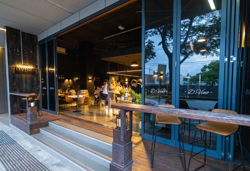 Lit-up entrance of D.Vino Woolloongabba