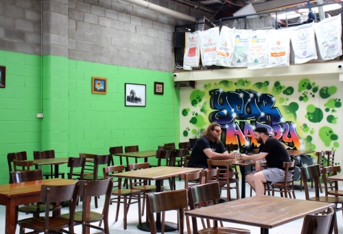Tables and chairs inside Happy Valley Brewing Company, Stafford 