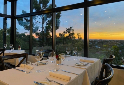 Sunset view from table at La Vie Bistro