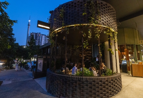 Circular atrium garden space out front of Midtown Bar South Brisbane