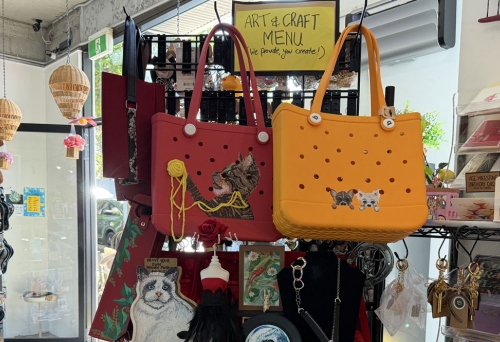 Stand of handmade items at Outside The Box