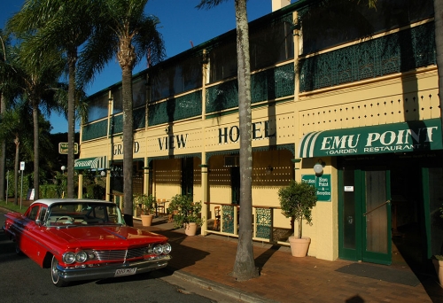 Vintage car outside Grand View Hotel