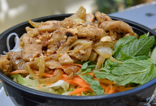 Vietnamese meat and salad in a bowl at Four Sisters on Lang Auchenflower 