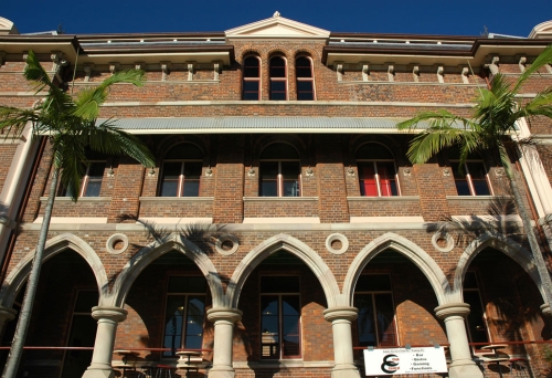Government Printing Office building facade with columns in Brisbane 