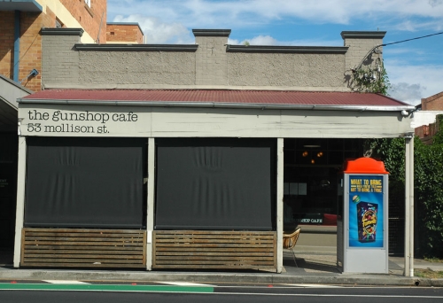 Gunshop Cafe's shop front on street