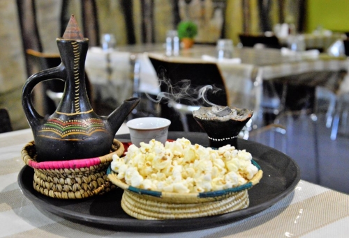 Bowl of popcorn in a dish at Arhibu Ethiopian Restaurant Moorooka