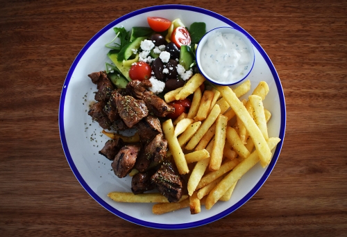 Plate of Greek food at Icarus Restaurant Jindalee