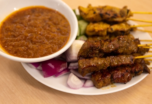 Satay sticks on plate at Mamak CBD