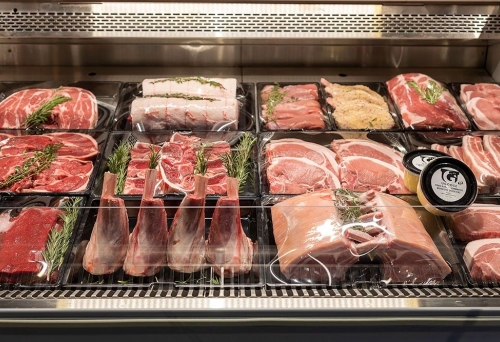Display of meat at Sherwood Organic