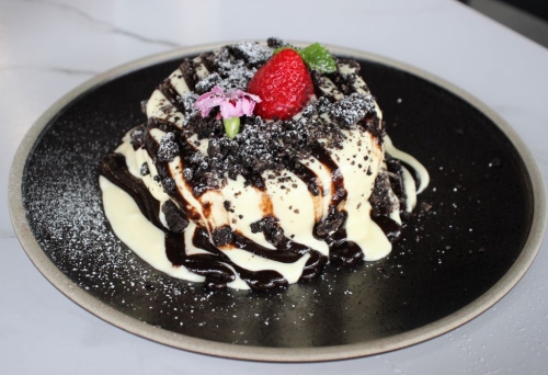 Souffle pancakes on plate at Soufflé Japancakes, Brisbane