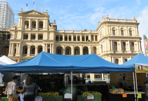 Market stalls at Brisbane City Markets Queen St
