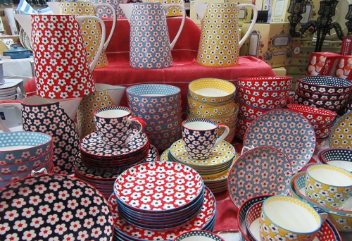 Colourful jugs and crockery inside Marcia's on Montague West End