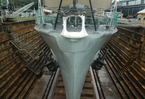 Ship in dry dock in the Queensland Maritime Museum