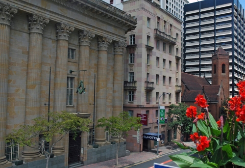 Masonic Temple facade with columns on Ann St Brisbane