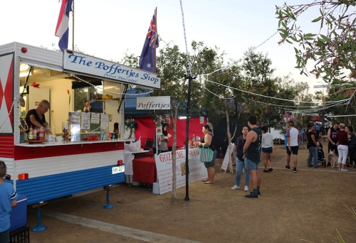 Poeple at food stall Yarrabilba’s Mingle Markets 