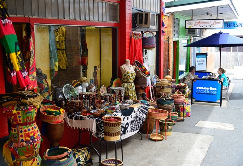 African wares outside shop in Moorvale Lane Moorooka