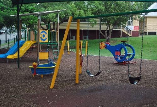 Playground equipment inside Neal Macrossan Park in Paddington