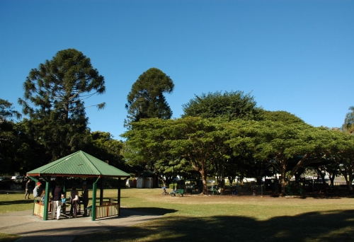 Lawn and trees inside Oriel Park in Brisbane's Ascot.