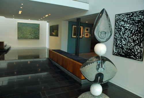 Scultures and paintings in entrance to Phillip Bacon Galleries in Fortitude Valley