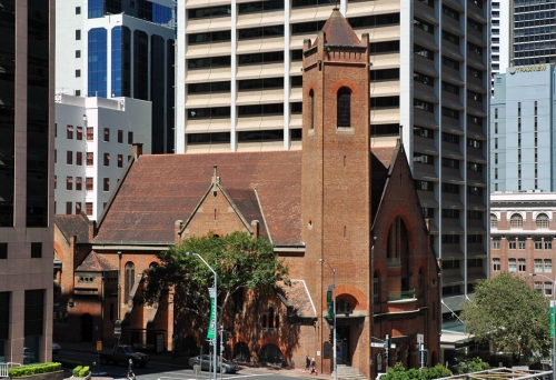St Andrew’s Uniting Church red brick facade in Brisbane