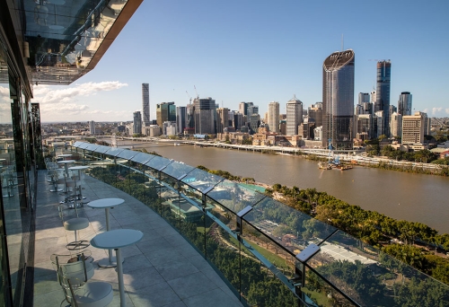 Seating and view of Brisbane CBD from The Terrace Hotel Emporium South Bank