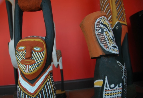 Aboriginal wood carvings inside Woolloongabba Art Gallery 