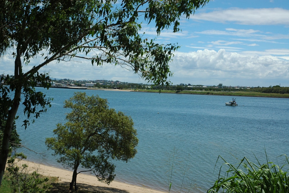 View of Brisbane river from beach inside Colmslie Reserve