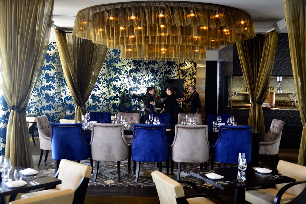 Seating and curtains inside Blackbird Bar & Restaurant