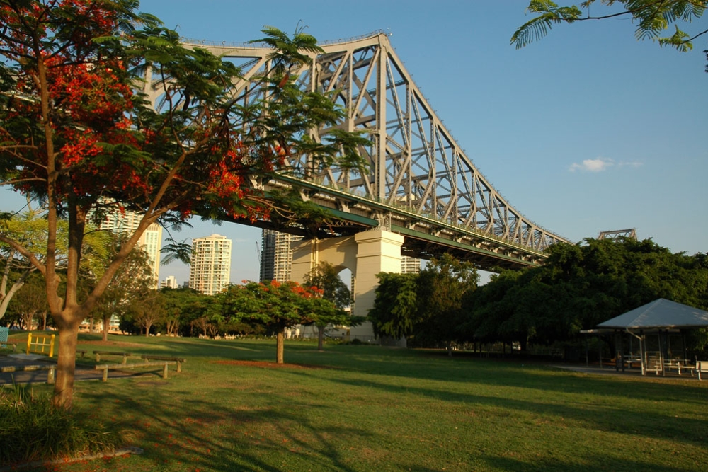 View of Story Bridge from Captain Burke Park in Brisbane