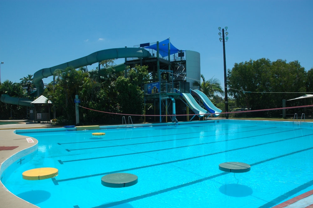 Pool lanes and slides inside Chermside Municipal Pool 