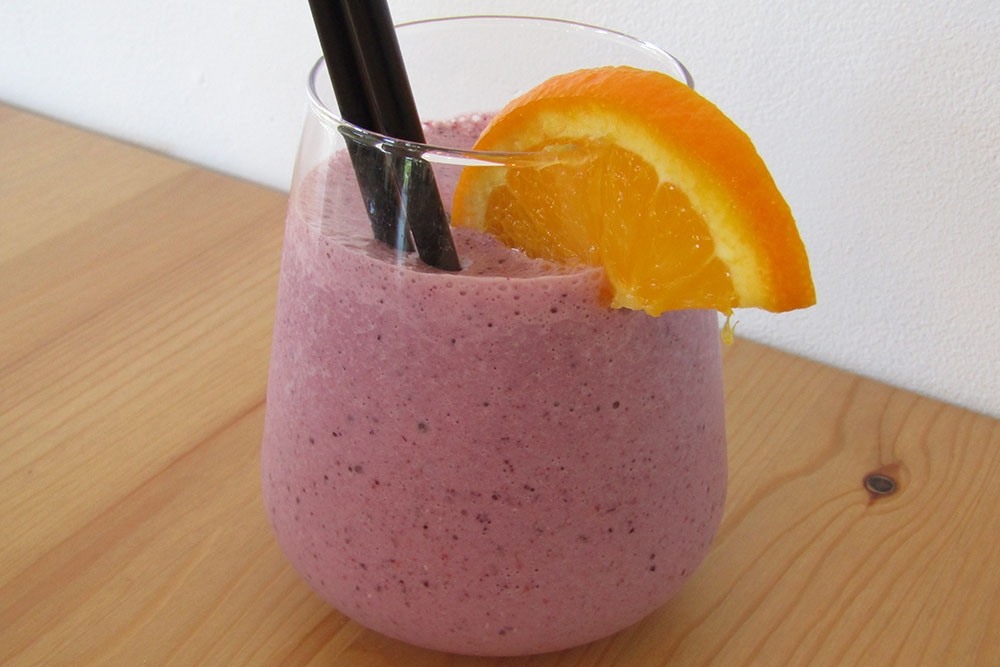 Smoothie with a slice of orange at The Colour Nine Cafe Stafford