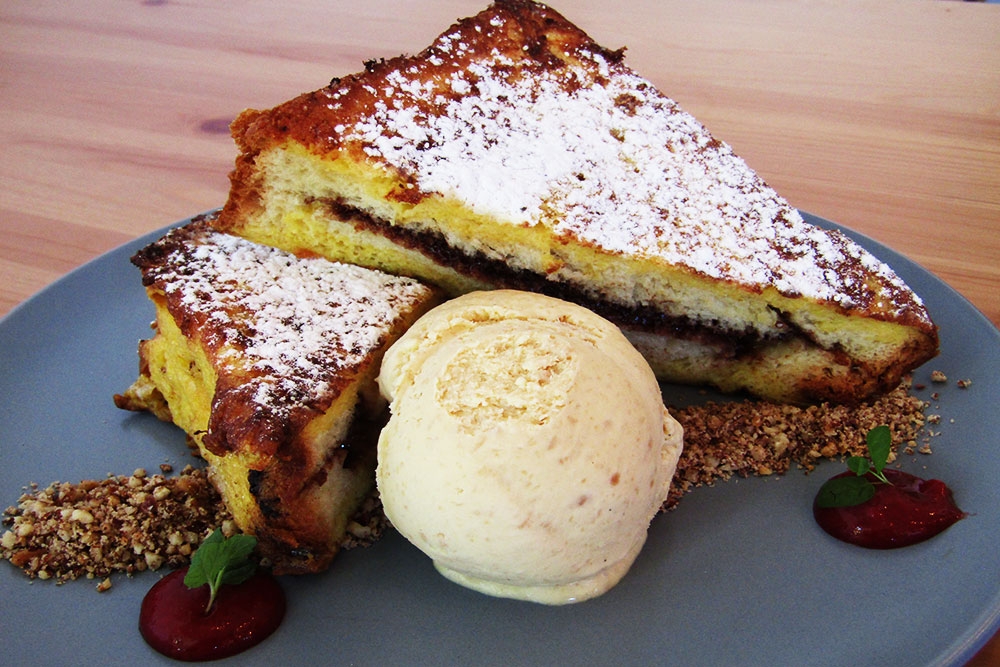 Nutella brioche with peanut butter and maple ice cream at The Colour Nine Cafe Stafford